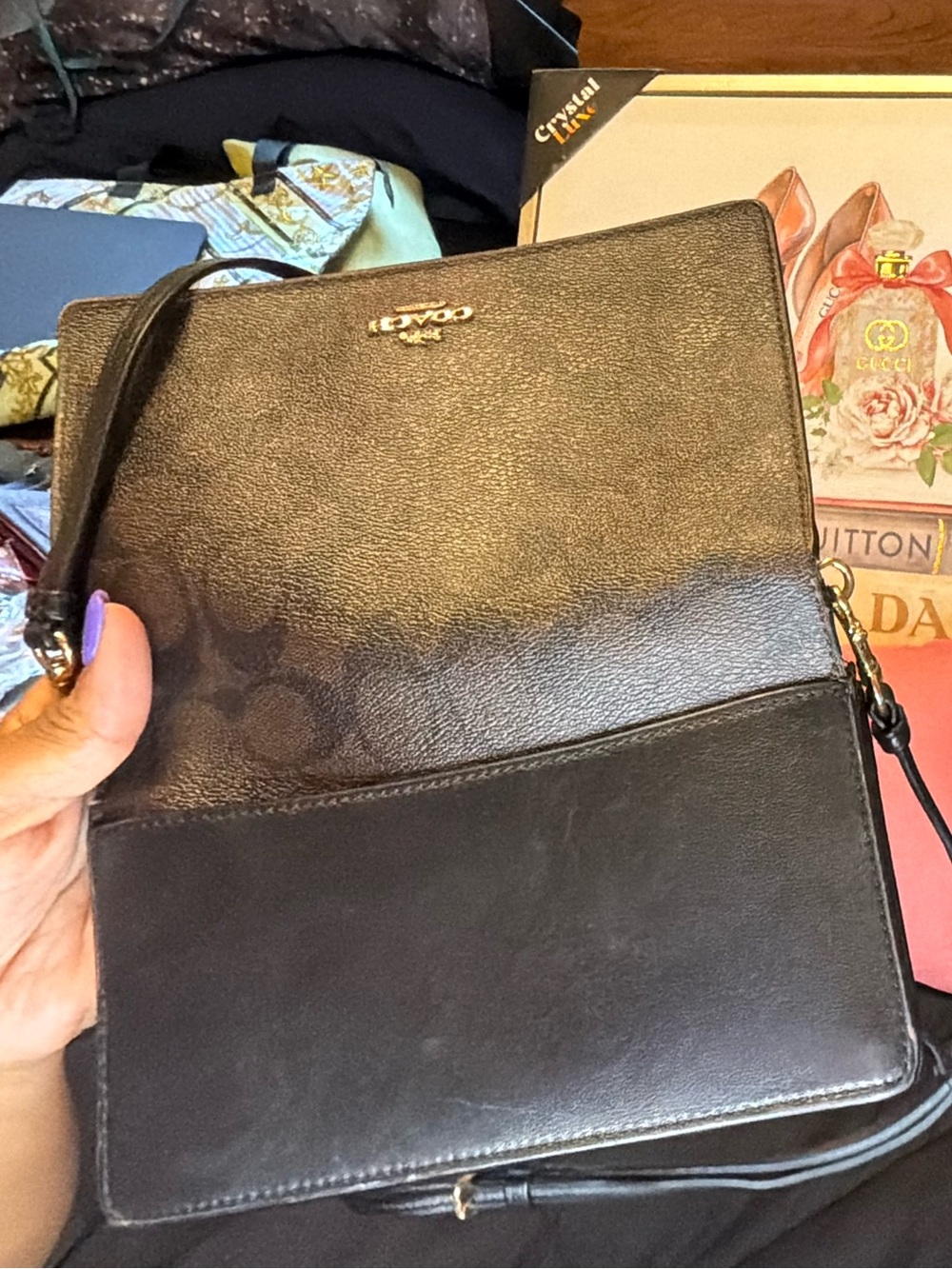Coach Brown/Black Signature Crossbody Wallet - Picture 9 of 14